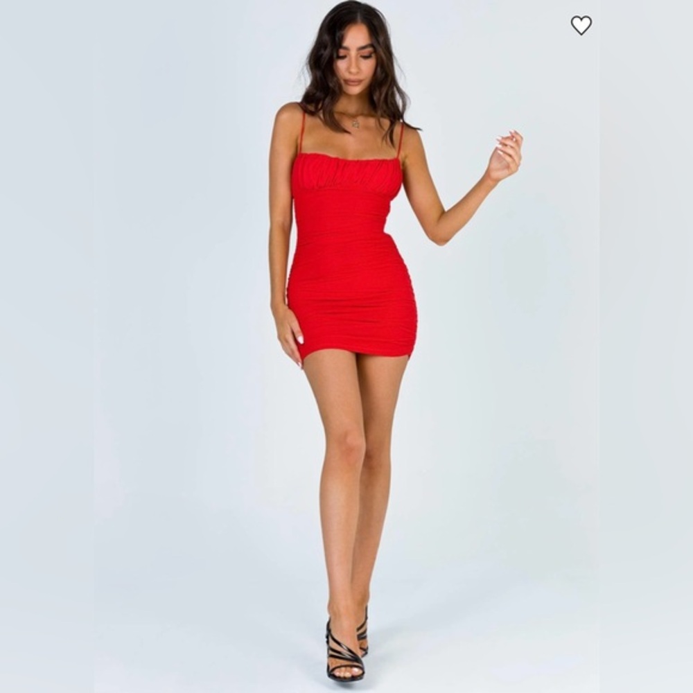 Princess Polly Red Mini Dress 8 Bodycon Ruched Bust Spaghetti Strap Party